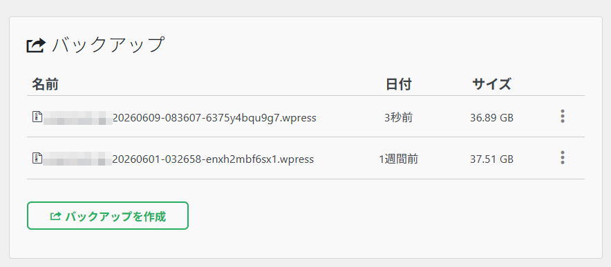 All-in-One WP Migrationのバックアップデータ